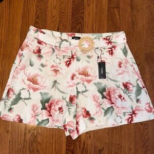 Express High Waist Floral Shorts - Pink and Green Size 14